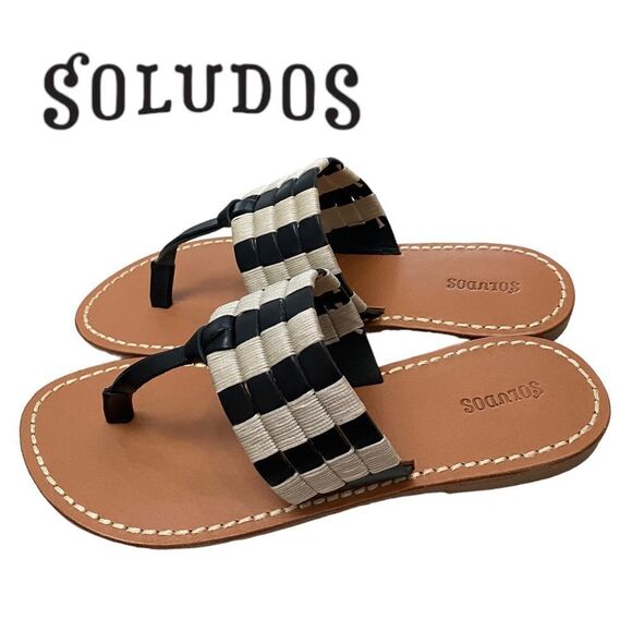 SOLUDOS Woven Macrame Black Leather Thong Sandals NEW 5.5 - Picture 1 of 6